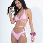 bikini, set σε ροζ χρώμα με κορδόνια και σχέδιο με κορδόνια στο slip